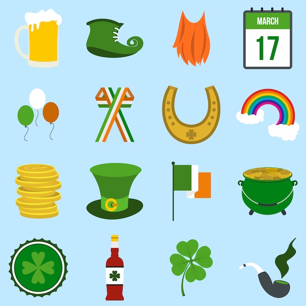St Patrick Day flache Elemente für Web und mobile Geräte festgelegt