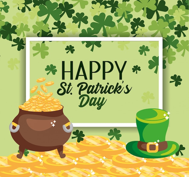 St Patrick Emblem mit Münzen innerhalb des Kessels und des Hutes