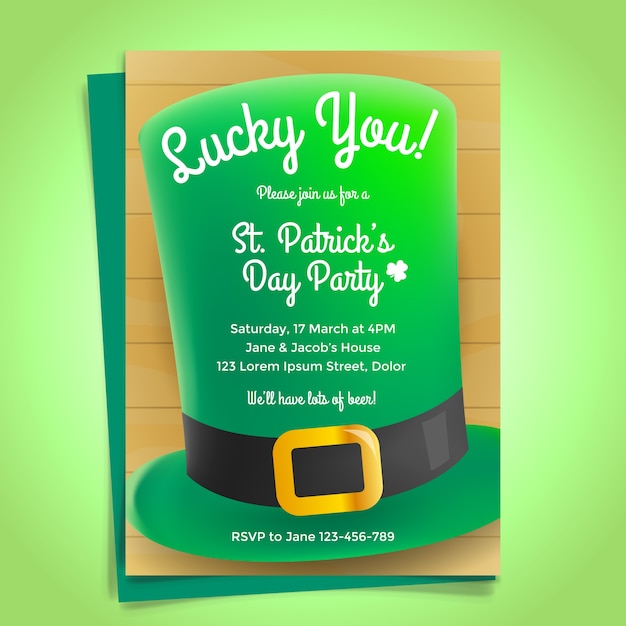 St patrick tageseinladung mit hut illustration