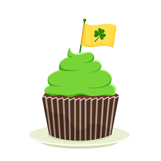 St. patricks cupcake eine flache cartoon-dessert-vektorillustration, die auf einem weißen hintergrund isoliert ist happy st. patricks day