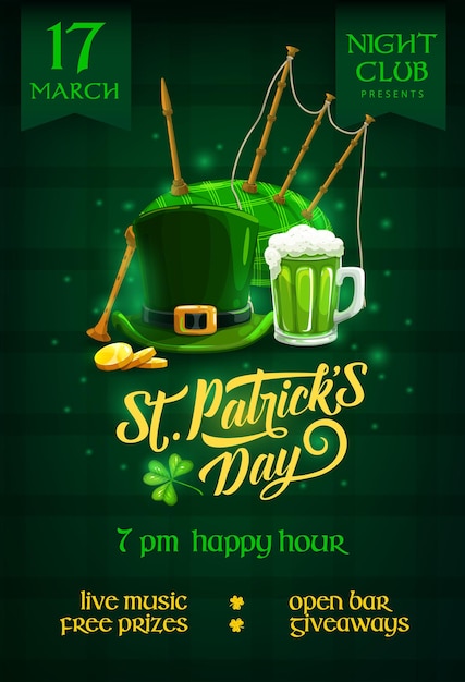 Vektor st. patricks day party flyer mit cartoon kobold hut