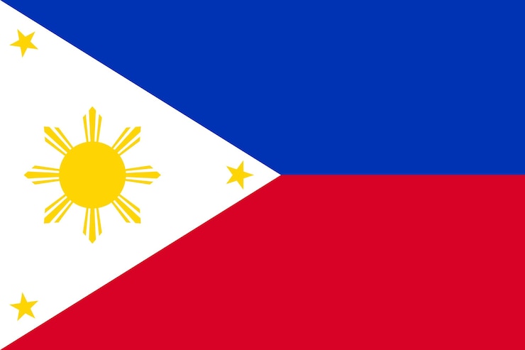 Staatsflagge der Republik der Philippinen Patriotisches philippinisches Zeichen in offiziellen Landesfarben und Sonne Symbol des südostasiatischen Staates Vektorikonenillustration