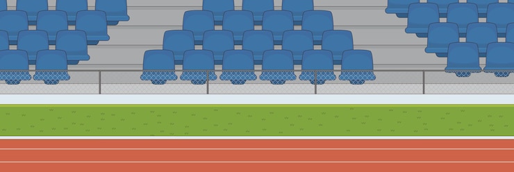 Vektor stadion mit blauen sitzplätzen und einer laufbahn