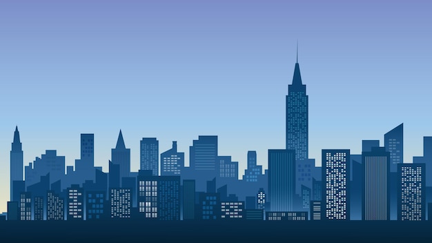 Stadt-Hintergrund-Illustration mit vielen Gebäuden und Morgenhimmel