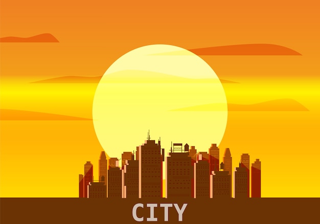 Stadt megapolis sonnenuntergang skyline silhouetten von wolkenkratzern