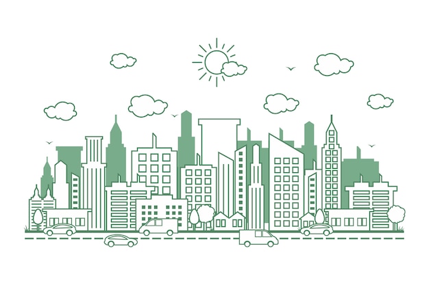 Stadt-stadtbild-skyline-straßen-straßen-linie design illustration