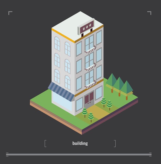 Stadtbild-Designelemente mit isometrischem Gebäude-Stadtplangenerator 3D-Flachsymbolsatz