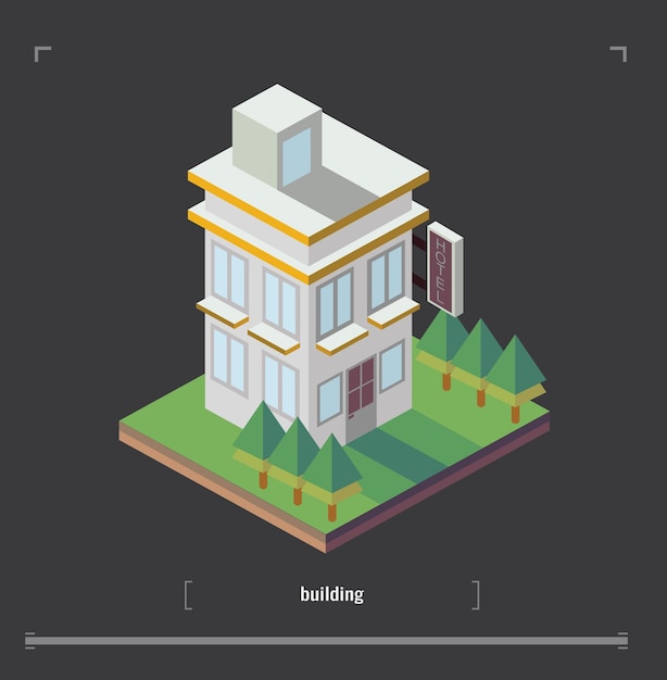 Stadtbild-Designelemente mit isometrischem Gebäude-Stadtplangenerator 3D-Flachsymbolsatz
