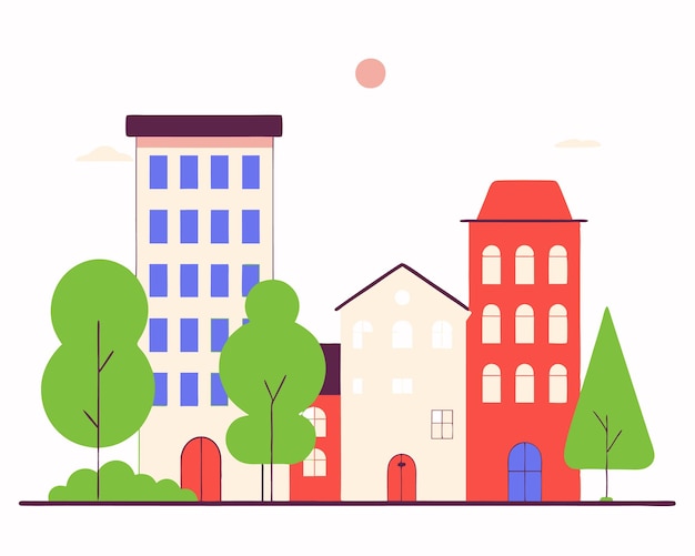 Stadtgebäude mit Stadtlandschaftsillustration