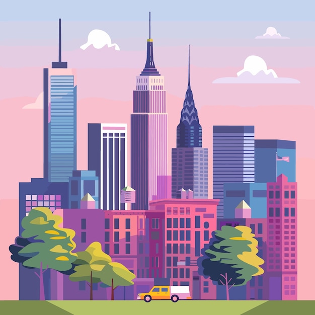 Stadtlandschaft mit Wolkenkratzern im flachen Stil Vektorillustration