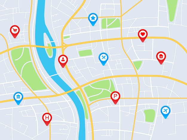 Stadtplan mit Stecknadeln