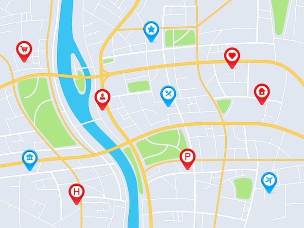 Stadtplan mit stecknadeln