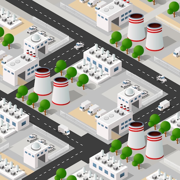 Stadtwerk Fabrik industrielle isometrische städtebauliche Gestaltungselemente Muster städtisches Konzept Industriedesign