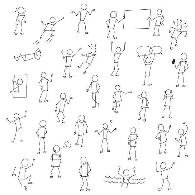 Stäbchenfiguren, die verschiedene Aktionen ausführen