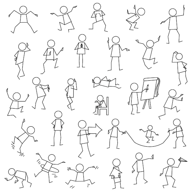 Stäbchenfiguren, die verschiedene Aktionen ausführen