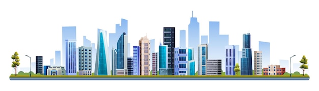 Städtische Stadtgebäude mit Bäumen Vektor-Illustration Stadtlandschaft Panorama isoliert auf weißem Hintergrund