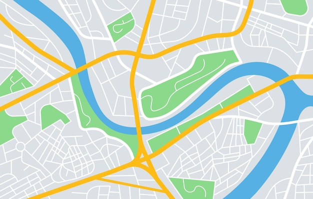 Vektor städtische stadtvektorkarte stadtstraßen gps-navigation innenstadtplan mit straßenparks und fluss