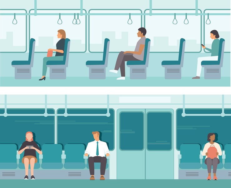 Städtischer öffentlicher Verkehr Fahrgäste im U-Bahn-Autobus oder in der Straßenbahn Personenbeförderung in der Stadt