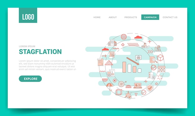 Stagflation-Konzept mit Kreissymbol für Website-Vorlage oder Zielseiten-Homepage