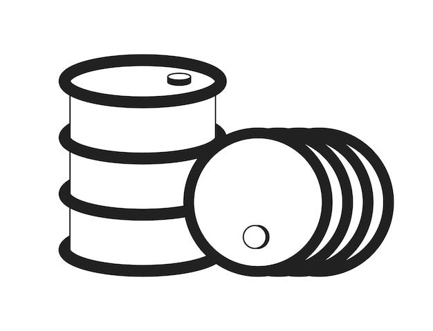 Stahlölfässer monochromes flaches Vektorobjekt Gefährlicher Behälter Trommelbehälter Bearbeitbares schwarz-weißes dünnes Linien-Icon Einfache Cartoon-Clip-Art-Spot-Illustration für Web-Grafikdesign