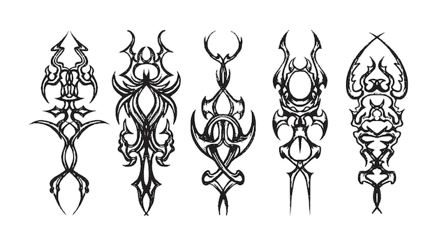 Stammes-Tattoo-Vektor-Sammlung für gotische Ornamente oder Kunstwerke im Black-Metal-Stil