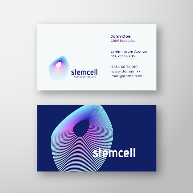 Stammzellen-abstraktes vektorlogo und visitenkartenvorlage elegante gradientenbiologie oder medizinisches symbol premium stationäres realistisches mock-up