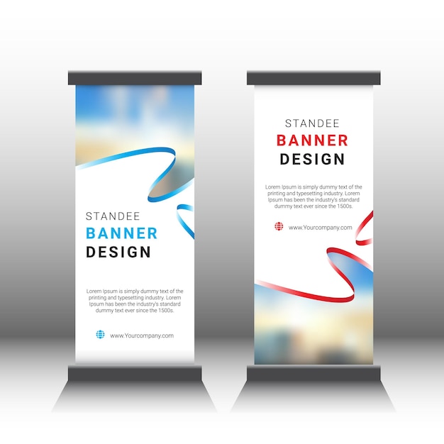 Standee-banner-design mit blau und rot