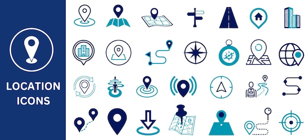 Standort-Symbol-Satz Karte Ort GPS-Ziele Richtungen Entfernung Karte Pin-Navigation