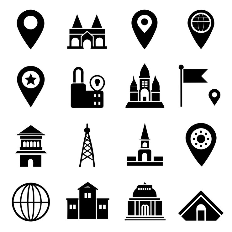 Vektor standort-symbolen-satz navigations-symbole karten-zeiger-ikonen standortsymbole vektor-illustration
