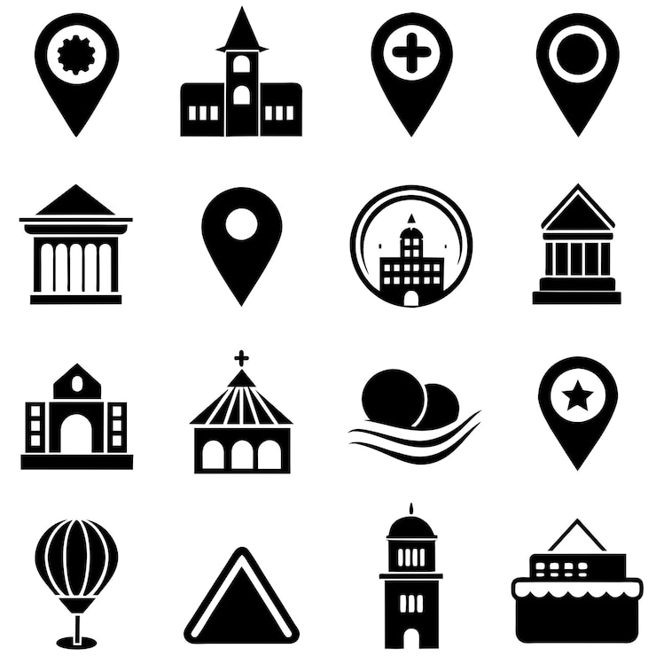 Vektor standort-symbolen-satz navigations-symbole karten-zeiger-ikonen standortsymbole vektor-illustration