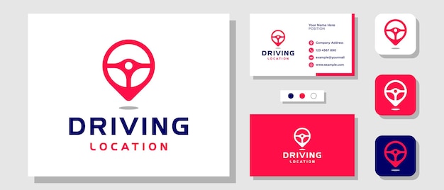 Standortkarte steuern pin autofahrernavigation logo-design mit layout-vorlage finden visitenkarte