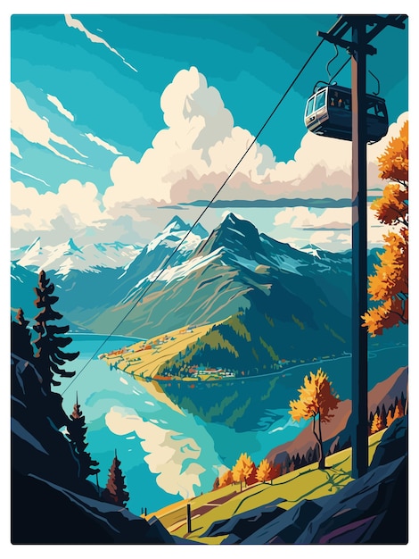 Vektor stanserhorn schweiz vintage reiseplakat souvenir postkarte porträt malerei wpa illustration