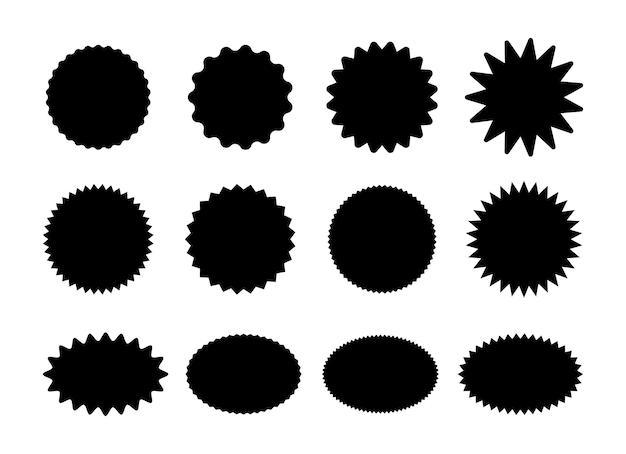 Starburst-aufkleber. schwarze sunburst-abzeichen, isolierte sternpreisetikettenvektorsatz