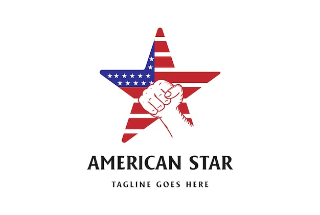 Starke handfaust mit amerikanischem us usa star flag logo design vector