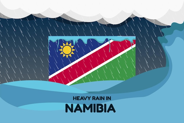 Starker regen in namibia banner regentag und winterkonzept kaltes wetter flut und niederschlag