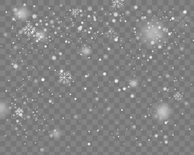 starker Schneefall, Schneeflocken in verschiedenen Formen und Formen. Schneeflocken, Schneehintergrund.