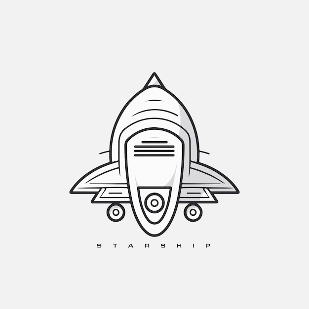 Starship-logo weltraumsatellit retro-shuttle mondentdeckung logotypen von observatorium vektor abzeichen isoliert shuttle und satelliten raumschiff und rakete abenteuer illustration