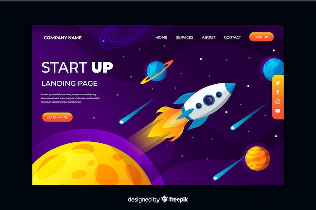 Start-landing-page mit space-elementen