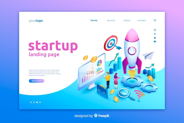 Start-landingpage im isometrischen design