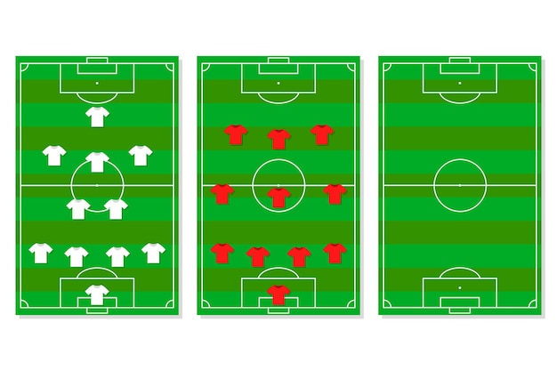 Startaufstellung fußballstadion. die erste mannschaft in weißen und die zweite mannschaft in roten trikots. vektor