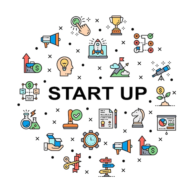 Starten Sie Kreis Promotion Symbol Banner Zeitmanagement Ideengenerierung Präsentation Gestaltungselement wi