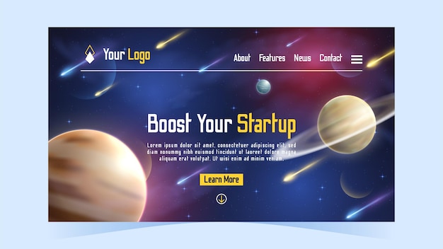 Startup business landing page mit galaxy und planet concept