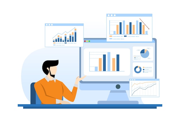 Statistik und Datenanalyse Konzept des Geschäftsteams arbeitet an Monitor-Chart-Dashboard