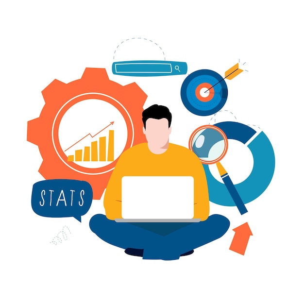 Statistische datenanalyse für unternehmen seo-projektmanagement marktforschung flacher vektor