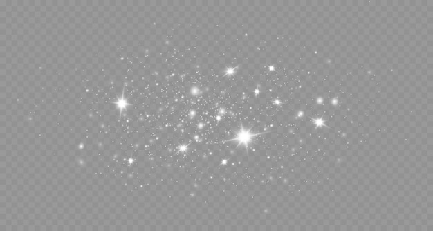 Staubfunken und Sterne erstrahlen in einem besonderen Licht. Weihnachtslichteffekt.