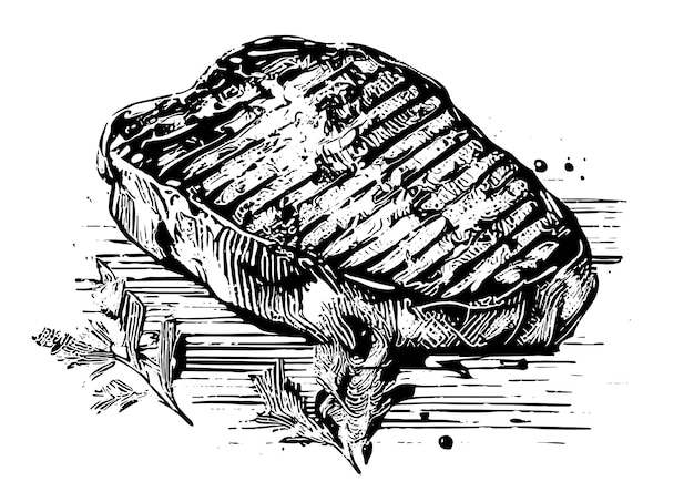 Vektor steak rindfleisch handgezeichnete skizze lateinamerikanisches essen restaurant geschäftskonzept. vektor-illustration