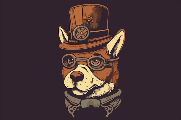 Steampunk-hund vintage-vektorillustration für t-shirt