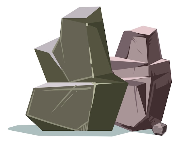 Stehende Felsen. Steine der Karikatur 3d. Raues Mineral