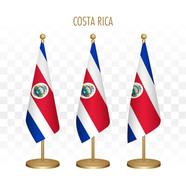 Stehende flagge costa ricas 3d-vektorillustration isoliert auf weiß