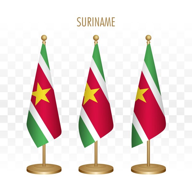 Stehende flagge von surinam 3d-vektorillustration isoliert auf weiß